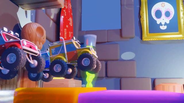 Пять Маленьких Монстриков： Хэллоуинская Песенка + Мультик с Машинками для Деток 👻🚗🎃