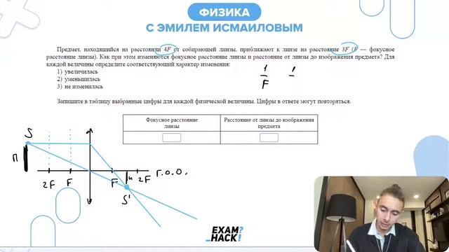 Предмет, находящийся на расстоянии 4F от собирающей линзы, приближают к линзе на расстояние - №26576