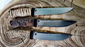 Три крутых ножа из крутых сталей. #ножиручнойработы #рыбалка #охота #грибы