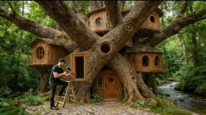 Я потратил 7 дней на постройку дома для выживания внутри гигантского дерева. Бушкрафт