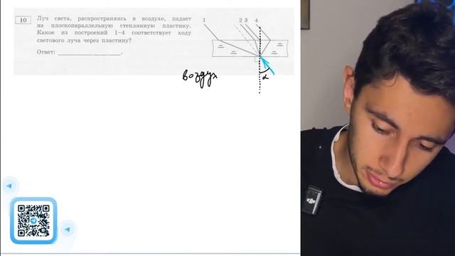 Луч света, распространяясь в воздухе, падает на плоскопараллельную стеклянную пластину. - №20054