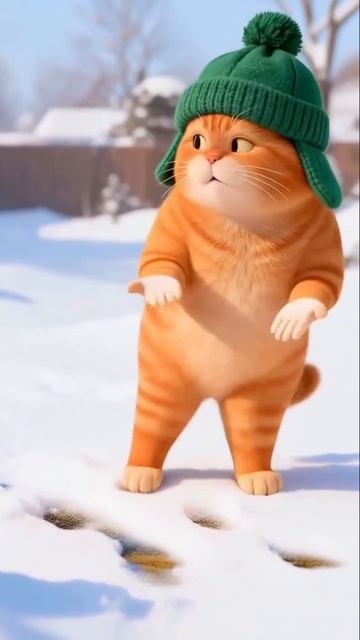 Рыжий котик смущаясь танцует