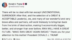 😂Трамп,ошибка(АНТИХРИСТ) потребовал от Ирана безоговорочной капитуляции