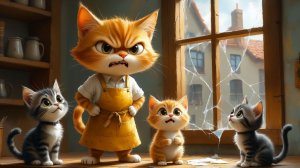 Мультики для детей,котики играя в мяч разбили окно, мультфильм детям