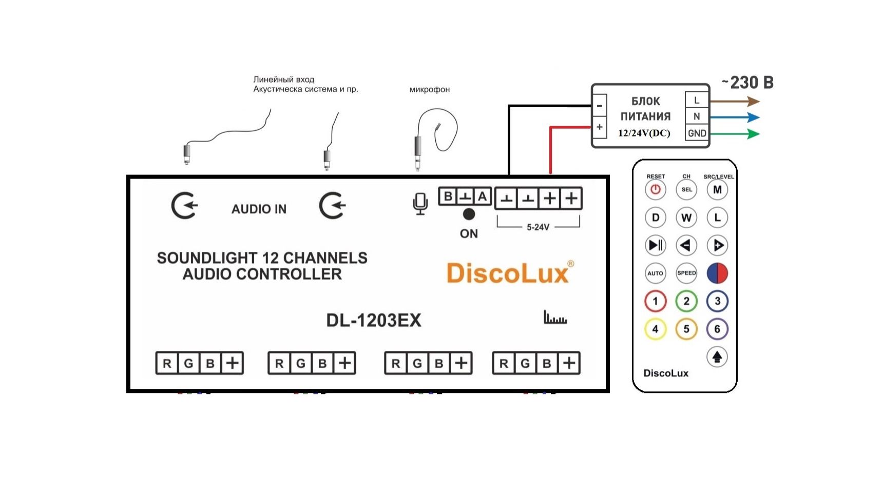 Световой цветомузыкальный RGB контроллер DiscoLux DL1203EX (серия №3)