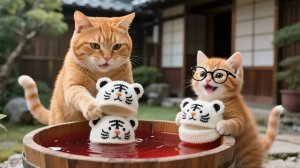 Рыжик стал розовым! Помогает маме-кошке делать тигриные шляпки для крокет! 🐱🍘