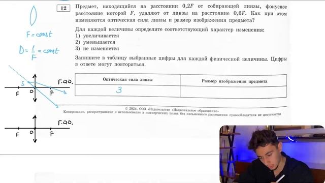 Предмет, находящийся на расстоянии 0,2F от собирающей линзы, фокусное расстояние которой - №28998