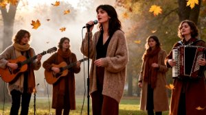 Видео из сгенерированных фотографий. Музыкальные группы в осеннем парке. Песня