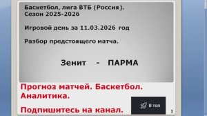 Прогноз матча 11.03.26. Зенит  Парма Баскетбол
