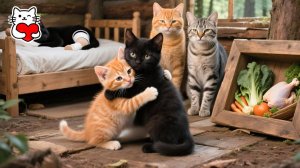 Семья Рыжика помогла больной чёрной кошке-маме и голодному котёнку