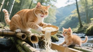 Невыносимая жара! Мама-кошка везет Рыжика в горы — есть сомен и сплавляться на rafting! 🐾🍜