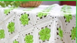 Квадратный мотив крючком «Четырехлистный Клевер» видео как вязать +схема Урок 201