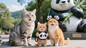 Ух ты, панды! Рыжик с мамой и папой котами идут смотреть на панд и наслаждаться хого!