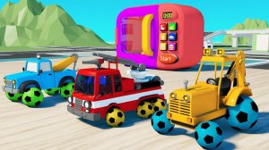 Учим цвета с помощью яиц-сюрпризов с трактором и пожарной машиной в микроволновке Мульт про грузовик