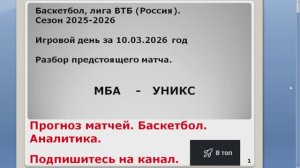 Прогноз матча 10.03.26 МБА  УНИКС Баскетбол