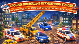 🚑 Скорая помощь в игрушечном городе! 🚗 Машинки попали в аварию, строительный кран спешит на помощь