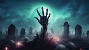 Зомби ночью на кладбище.