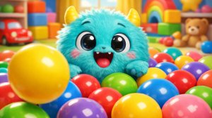 Монстрик играет с мячиками  Весёлый детский МУЛЬТИК з