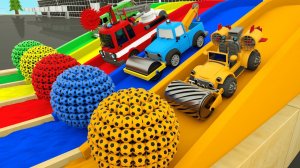 Учим цвета с помощью пожарной машины и трактора бульдозера футбольного мяча и шин Мульт про грузовик