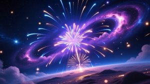 Потрясающий салют в космосе: яркие огни и галактика. 🌌🎆✨
