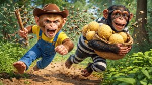 Мультики для детей. Обезьянка на ферме поймал воришку?!!/Видео про обезьянку, мультик