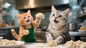 Рабочий день Рыжика в лавке с пельмешками вместе с папой-котом! 🍽️