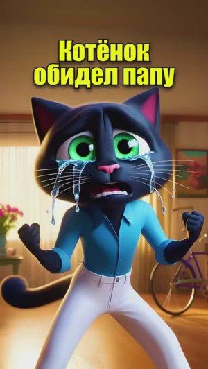 Котенок_обидел_папу_#dalle3_#aiart_#aicat_#ai_#cats_#юмор_#кот_#мультик