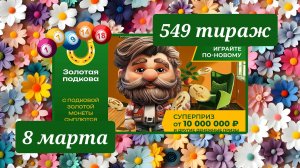 ЗОЛОТАЯ ПОДКОВА 549 ТИРАЖ от 8 марта 2026 года. Проверить тиражный билет СТОЛОТО.
