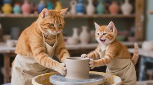 Рыжик и мама-кошка вместе делают подарки из глины 🐱🎁