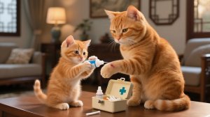 Мама-кошка поранилась во время готовки, а Рыжик помог приготовить вкусный ужин с пастой