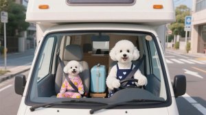 Крошка-щенок и мама-собака вместе собирают чемоданы в пляжное путешествие на автодоме 🐶🧳�