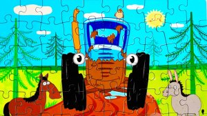 Синий трактор по полям - пазл 🧩 видео для детей | видео для самых маленьких малышей | де