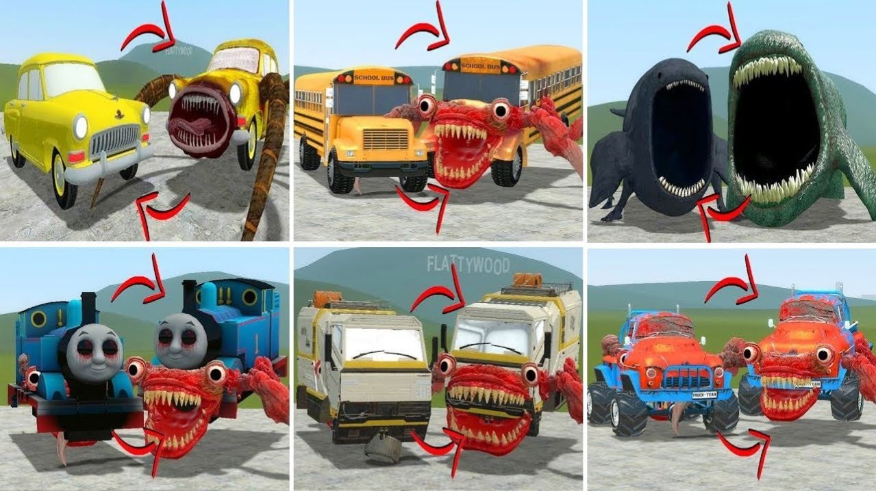 Все превратились в монстров пожиратель машин, пожиратель автобусов, глава дома, блуп и друзья