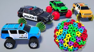 Изучайте цвета с помощью разноцветных полицейских машин с необычными колёсами