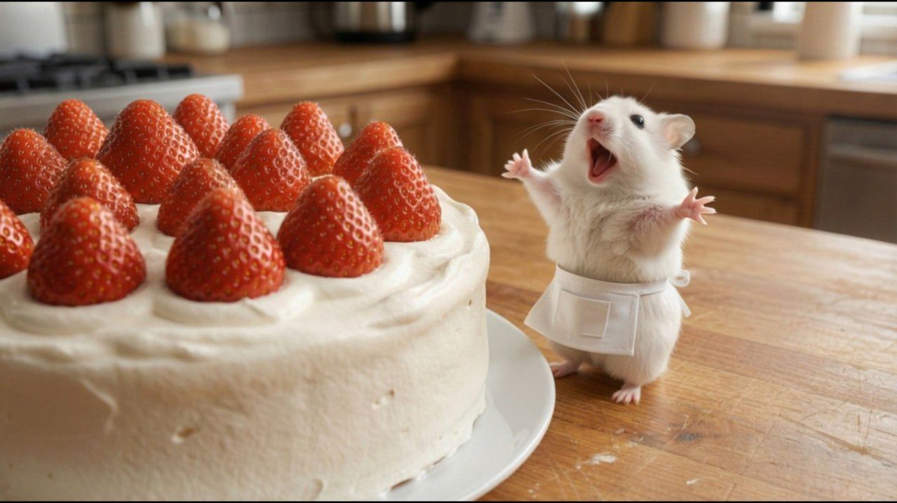 ХОМЯЧОК-ПУХЛЯЧОК ГОТОВИТ ТОРТИК 🎂🍰🍥! БЕЛЕНЬКИЙ ХОМЯЧОК ГОТОВИТ ДЕСЕРТ ДЛЯ ДРУЗЕЙ! РЕАКЦИЯ! 🙀😻😺