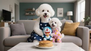 Подарок мамы-собаки — Дораэмон и горка панкейков — сделали этот день лучшим в жизни щенка 🧸🥞�