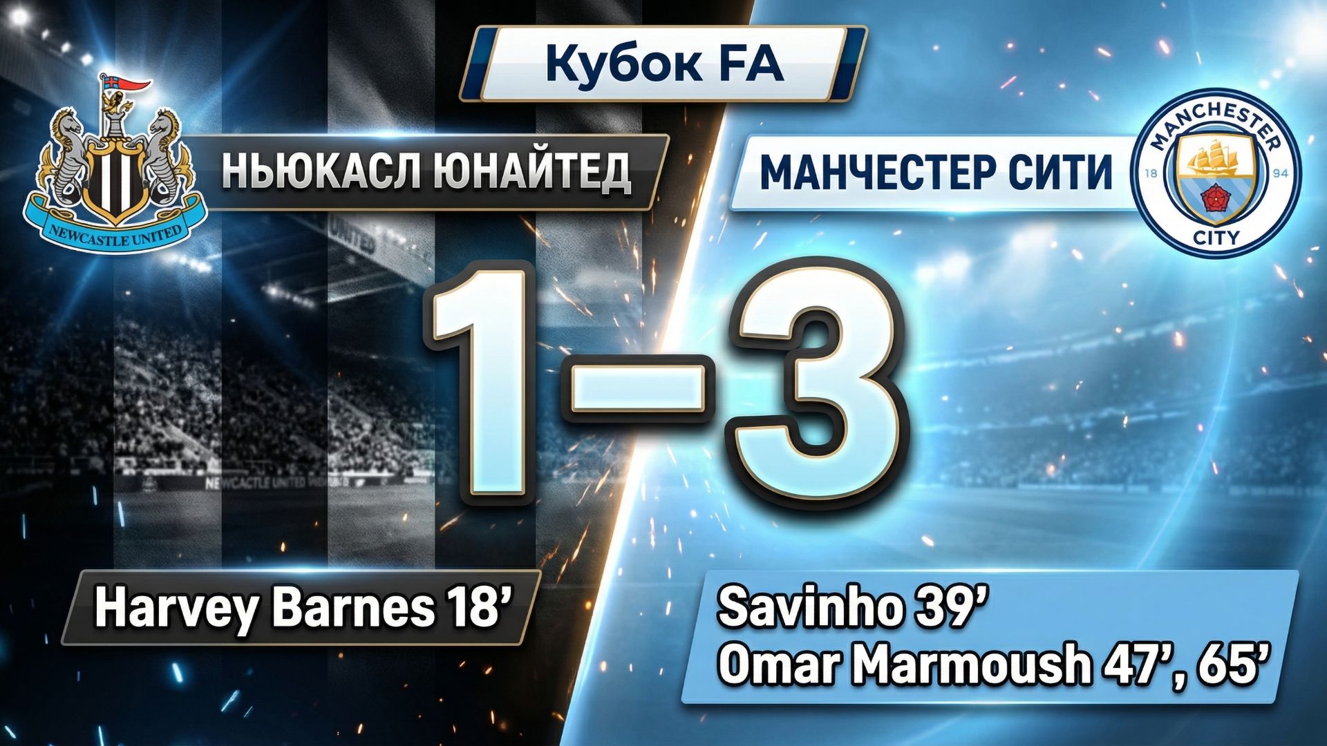 ГОЛЫ НЬЮКАСЛ ЮНАЙТЕД - МАНЧЕСТЕР СИТИ // КУБОК FA 25/26