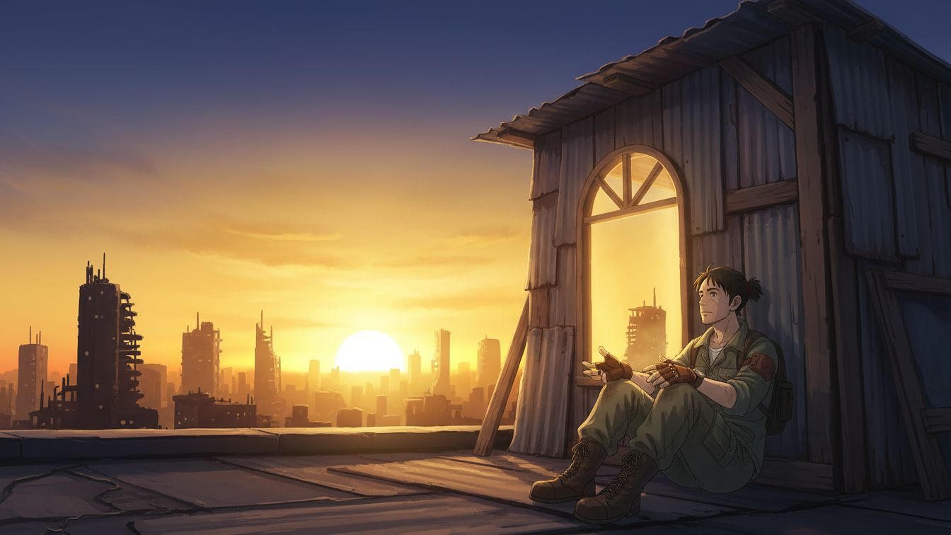 Он построил укрытие один в мёртвом городе пока все исчезли | Постапокалипсис Ghibli