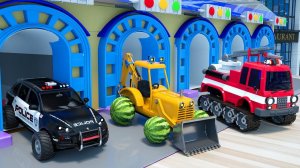 Изучайте цвета и фрукты с помощью пожарной машины, полицейской машины и бульдозера в новом режиме