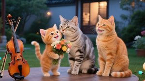 Музыкальное шоу семьи Рыжика: учимся играть на скрипке с помощью папы-кота 🎻