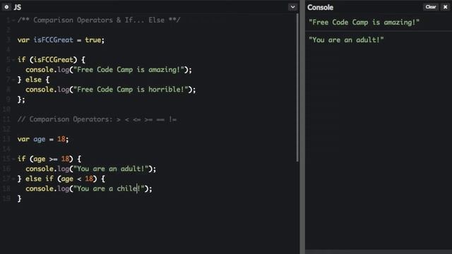 freeCodeCamp.org - 0123 - Comparison Operators & If Else