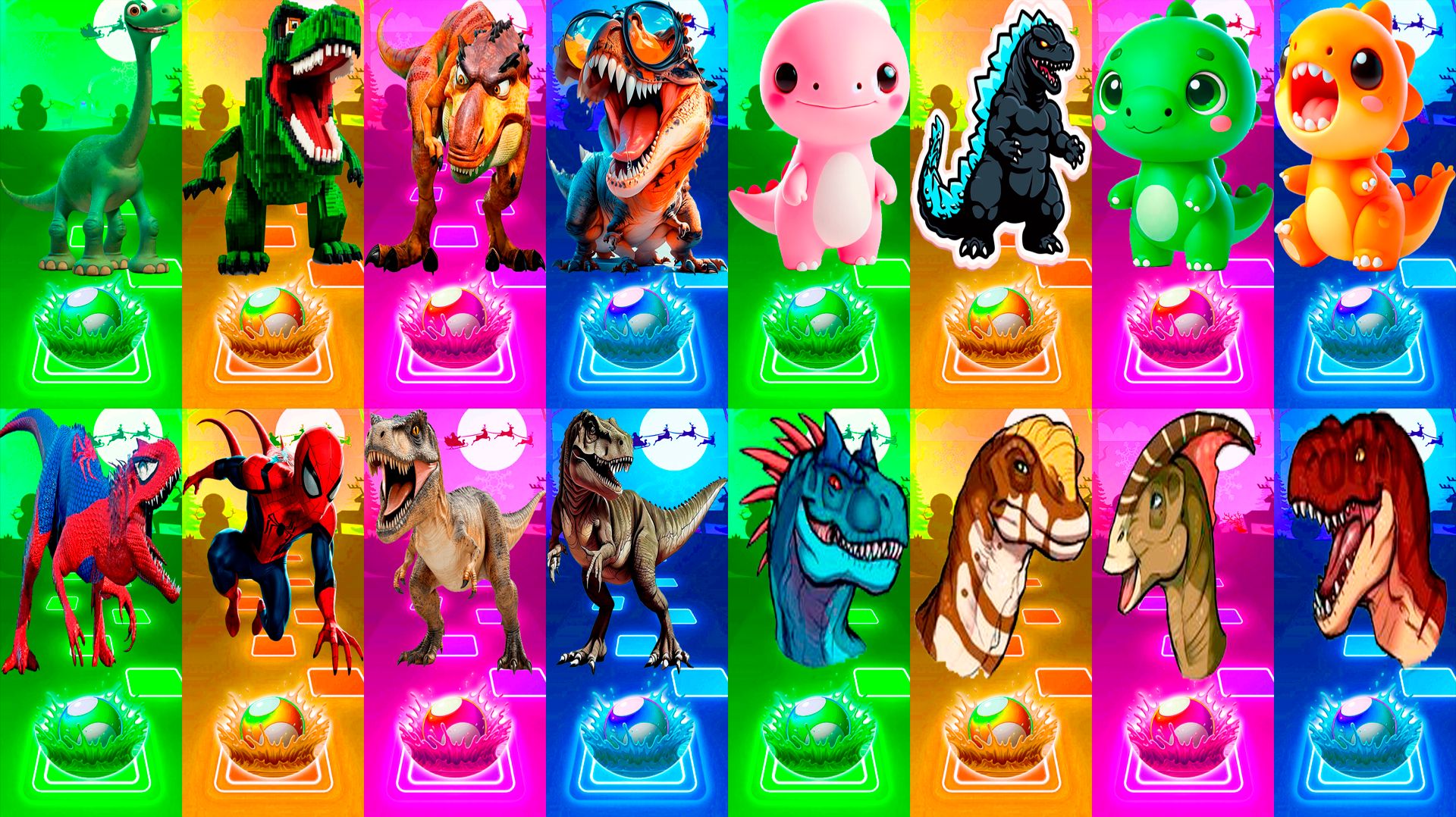 Динозавры МЕГАМИКС 345-348 уровни - Мультики про Динозавров  МУЛЬТФИЛЬМЫ ДИНОЗАВРЫ в Tiles Hop