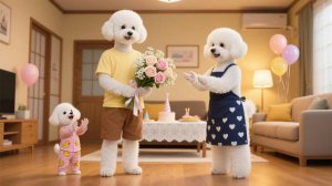 Крошка-щенок и папа-пес тайно готовили сюрприз на День Рождения мамы-собаки 🎂🐶💖