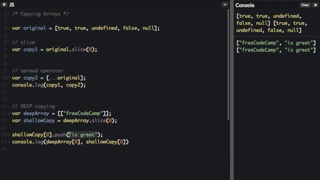 freeCodeCamp.org - 0131 - Copying Arrays (deep and shallow)