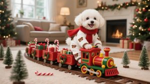 Милый щенок получает от Санты рождественский поезд 🎄🎅🚂🐾