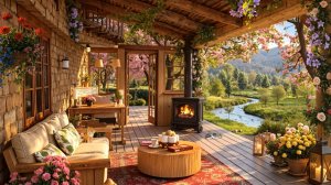 Весенний вечер у камина 🌸 Уютная веранда у ручья