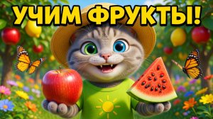 УЧИМ ФРУКТЫ С КОТЕНКОМ ДЫМКОЙ 🍎 Развивающий мультик для самых маленьких | Учим цвета и названия