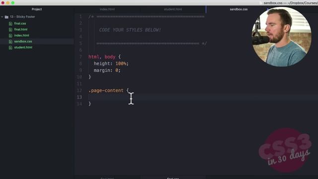 freeCodeCamp.org - 0190 - Sticky Footer. CSS Tutorial (Day 13 of CSS3 in 30 Days)