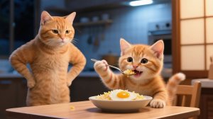 Рыжик тайком готовит полуночный перекус, но его ловит мама-кошка