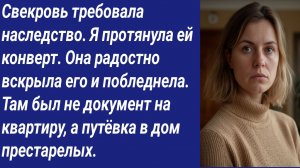 Истории со Смыслом/Свекровь требовала наследство. Я протянула ей конверт. Она радостно вскрыла его.